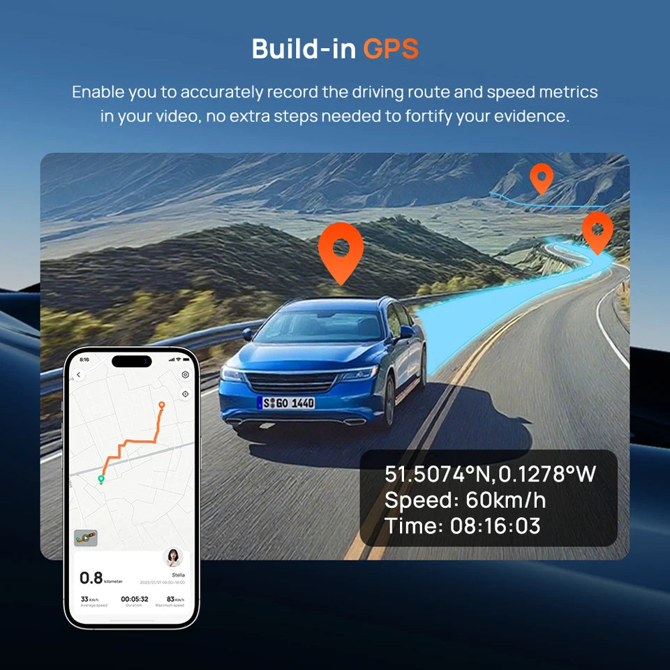 70mai T800E 3-Channel Dash Cam, 4K HDR f/1.55 Built-in GPS Voice Control, Supercapacitor 24H Parking Mode 3-in-1 Car Camera