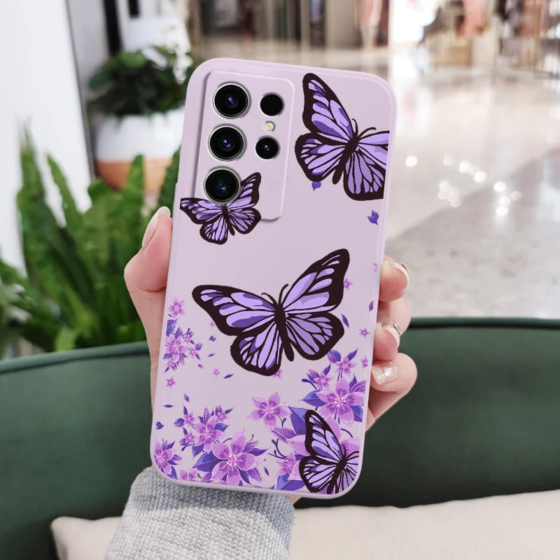 Dreamy Butterfly Phone Case For Samsung Galaxy S25 S24 S23 S22 S21 S20 Ultra FE S10 S10E Plus Note 20 Ultra Silicone Cover