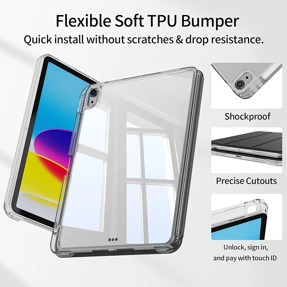 Case For iPad 5 6 7 8 9 10 11 Air 11 13 inch /Mini 6th 7th Gen / Pro 11 12.9 (3rd/4th/5th/6th Gen) Crystal Clear with Pen Holder
