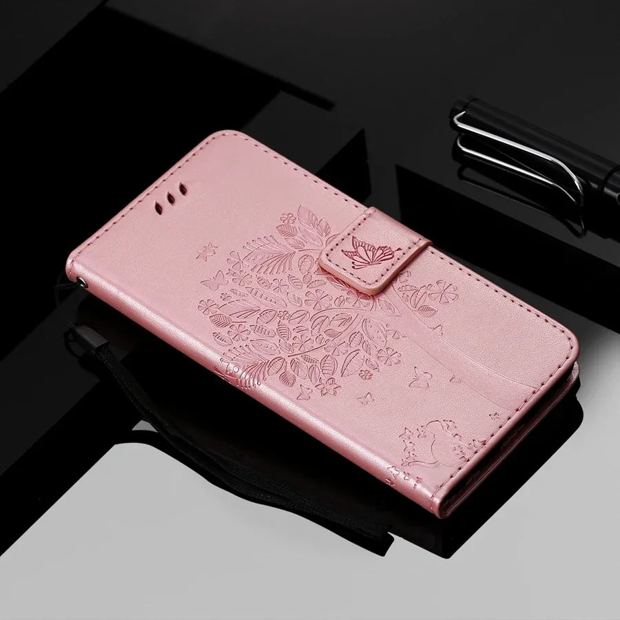 Wallet Tree Embossing Flip Leather Case For Samsung Galaxy A07 A15 A16 A17 A35 A36 A55 A56 S25 Edge S24 S23 S22 S21 Ultra S20 FE