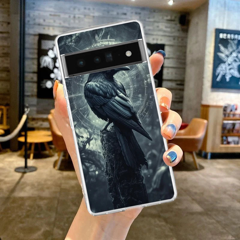 Black Raven Phone Case Cover for Google Pixel 9 8 7 6 5 4 4XL Soft TPU 7A 6A 5A 4A 3A Pro XL 5G Transparent Shell Fundas Capas