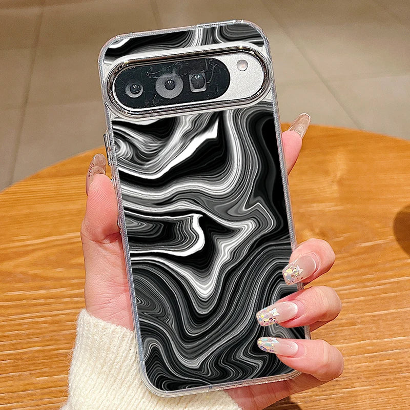 Colored Marble Print Phone Case For Google Pixel 10 9 Pro XL 10 9 8 7 Pro 9A 8A 7A Shockproof Plating Soft TPU Transparent Cover