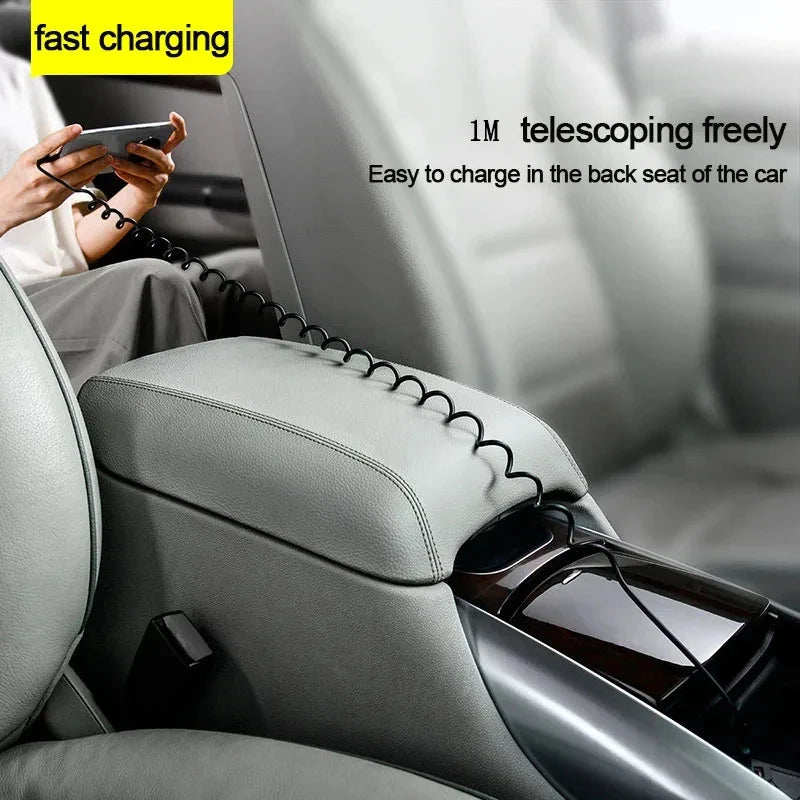 Spring Pull Telescopic Data Cable 5A 66W USB To Type-C/Dual Type-C Fast Charging Cable For  Car 1M 1.8M 2M For iphone17 Xiaomi17