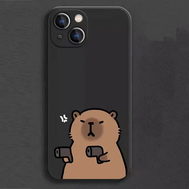 Funny Cartoon Animal Capybara Couple Phone Case for iPhone 16 15 14 13 12 11 Pro Max Mini 7 8 Plus SE4 16E Shockproof Soft Cover