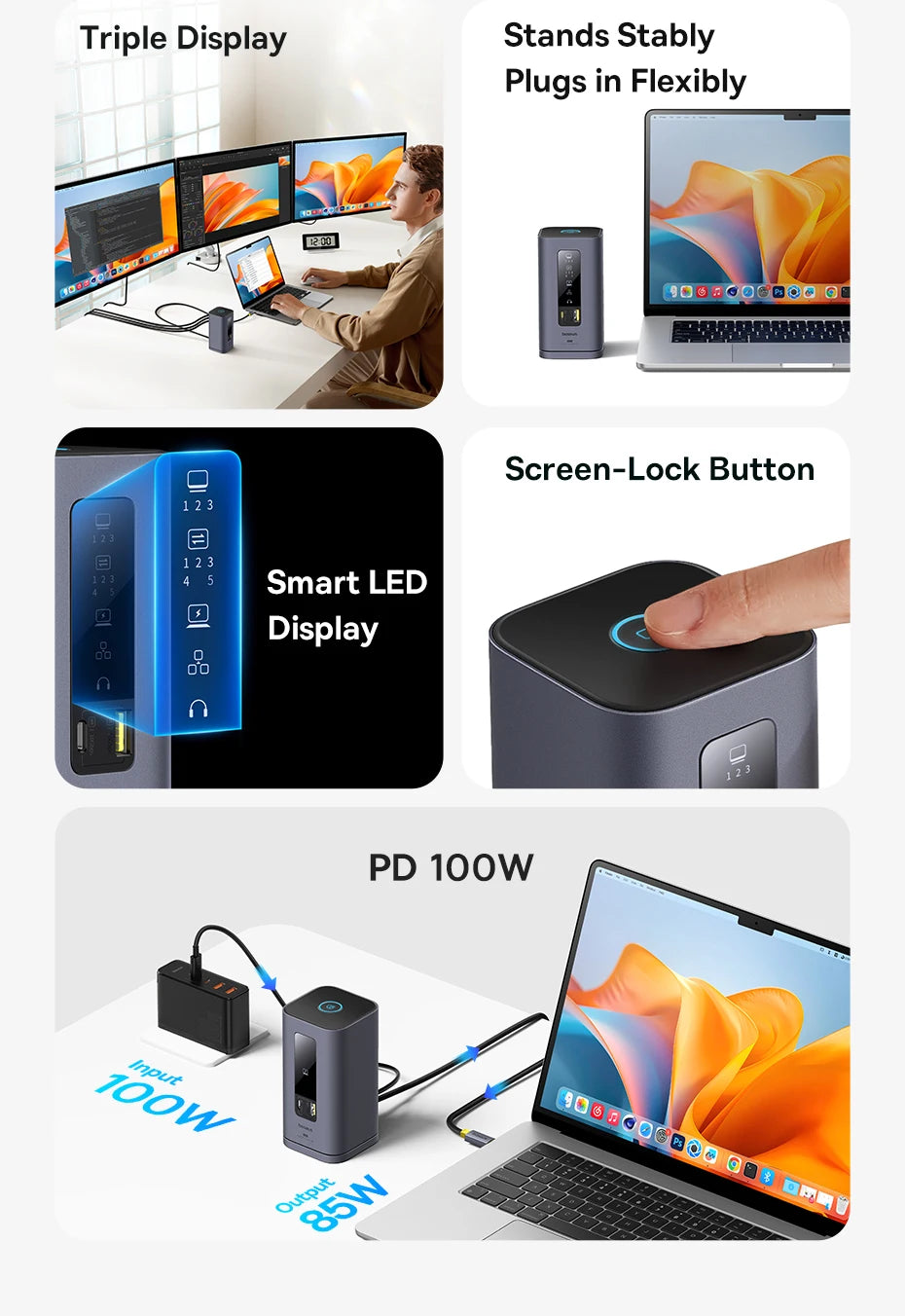 Baseus USB C Hub to DP 4K@60Hz HDMI DisplayPort 11-IN-1 Docking Station Triple Display RJ45 PD 100W For Window Mac USB 3.1 HUB