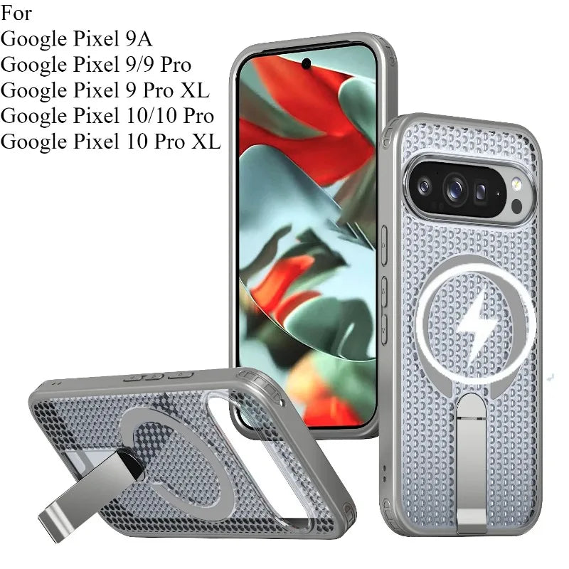 For Google Pixel 10 9 Pro XL 10A 9A Transparent particle heat dissipation PC board bracket magnetic phone case protective cover