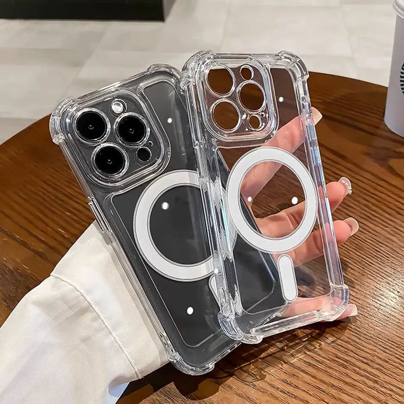 Luxury Wireless Charge For Magsafe Transparent Case For iPhone 15 16 14 13 17 12 Pro Max Magnetic Shockproof Soft Bumper Cover