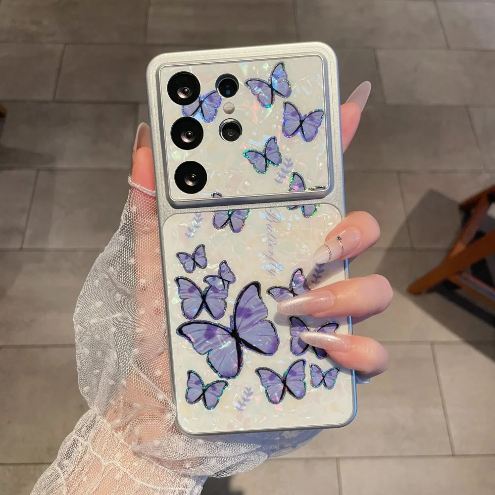 Luxury Butterfly Shell Pattern Cute Case For Samsung S26 S25 S24 Ultra for Galaxy S26 +  Plus S25 S24 FE Shockproof Cover Fundus
