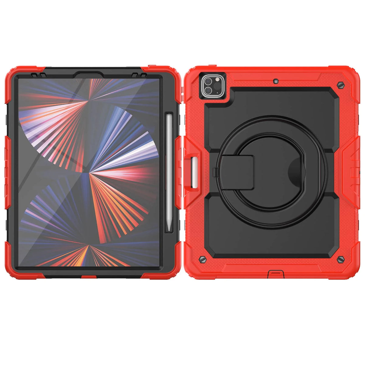 for iPad Pro 12.9'', Military Grade Shockproof Protective Silicone Cover 360 Folding Handle Grip + Handle Shoulder Strap