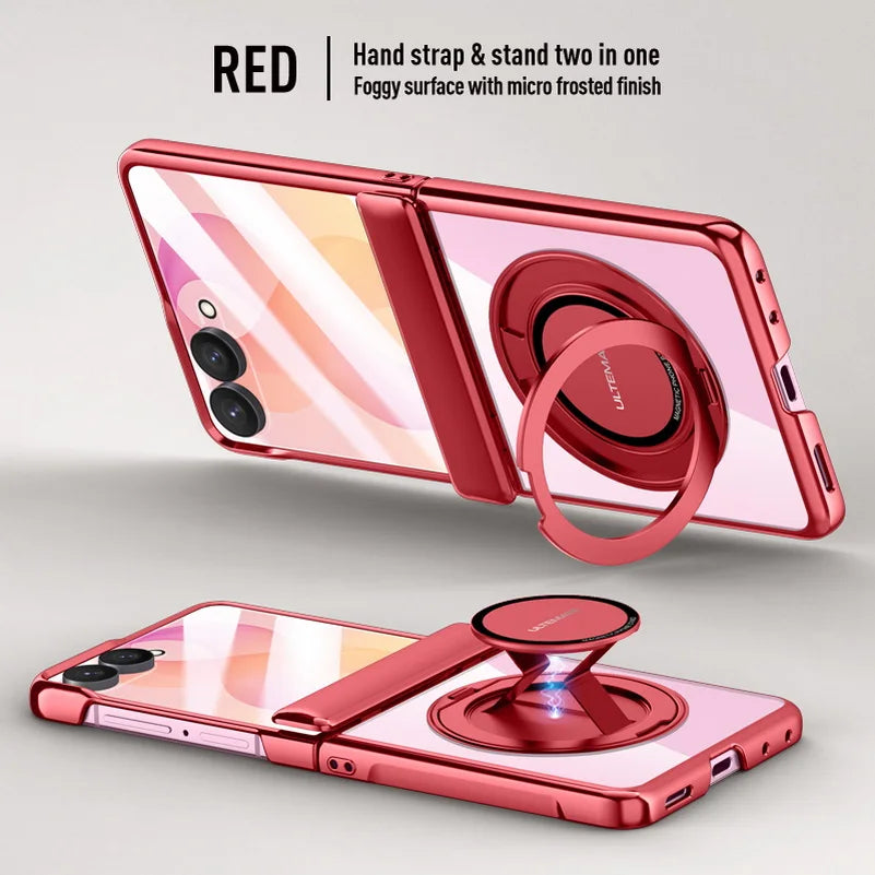 Premium Transparent Magnetic Snap-back Wristband Phone Case For Samsung Galaxy Z Flip 8 With Glass Screen Hinge Protection Cover
