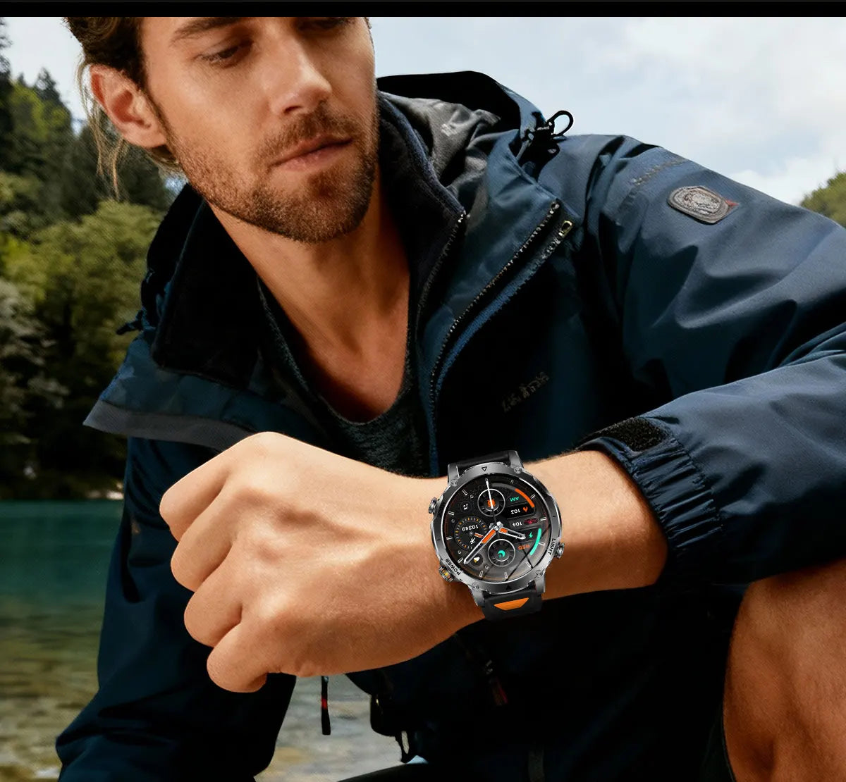 New 1400mAh Big Battery Smart Watch Men Outdoor GPS Flashlight IP68 Waterproof Bluetooth Call AMOLED Military Sports Smartwatch