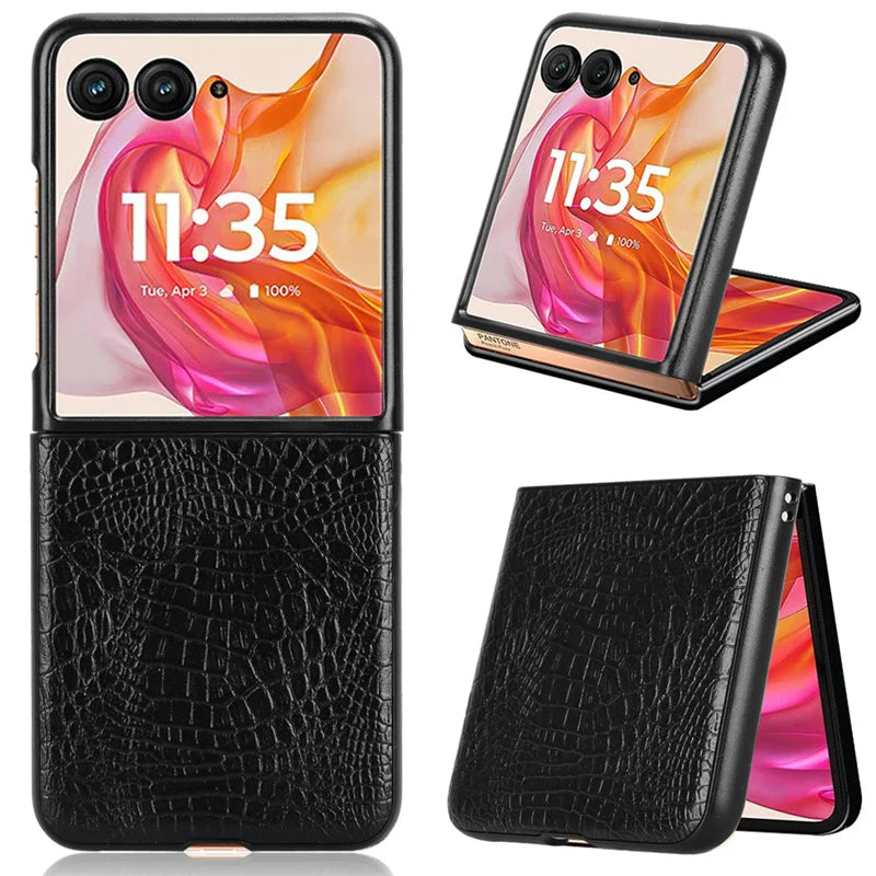 For Motorola Razr 50 Ultra Feels Smooth Fashion Crocodile Pattern PU Leather Hard Back Cover for Moto Razr Plus 2024 Phone Case