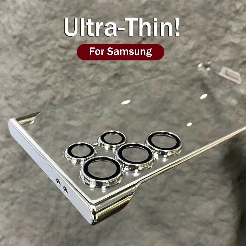 Luxury Plating Frameless Case For Samsung Galaxy S26 S25 S24 Ultra S23 Thin Transparent Camera Lens Protection Shockproof Cover