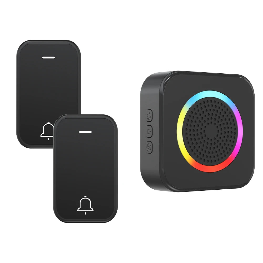 LUNZO Self Powered Wireless Doorbell 2026 350M Long Range Colorful Light No Battery IP44 Waterproof Smart Door Bell Chime