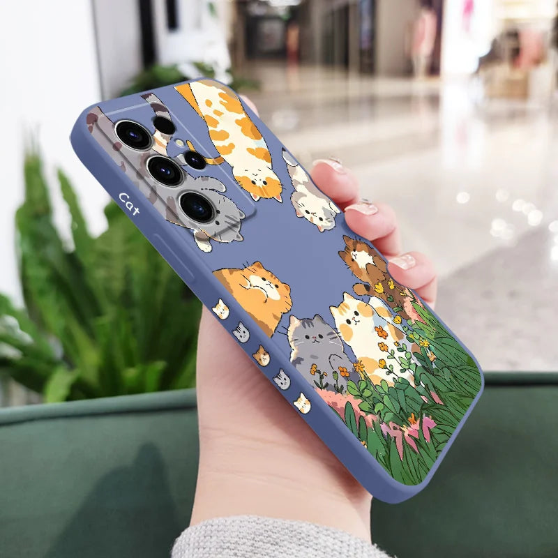 Lovely cat Phone Case For Samsung Galaxy S25 S24 S23 S22 S21 S20 Ultra FE S10 S10E Plus Note 20 Ultra Silicone Cover