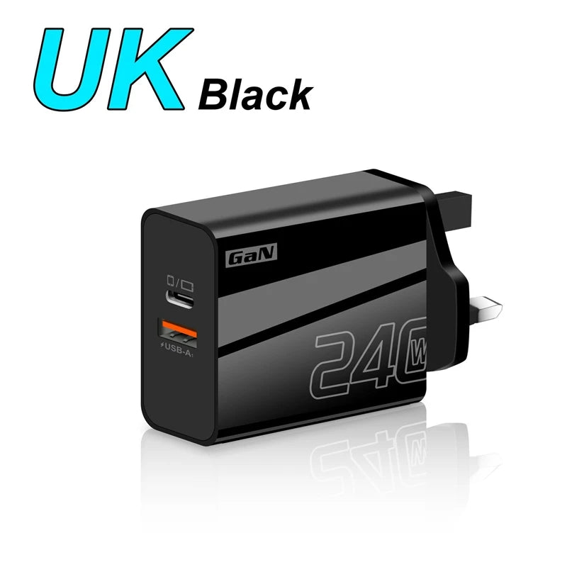 240W Fast Charger Double Ports USB Type-C Quick Charging Head QC3.0 Wall Charger Adapter EU/US/UK Plug For iPhone Samsung New