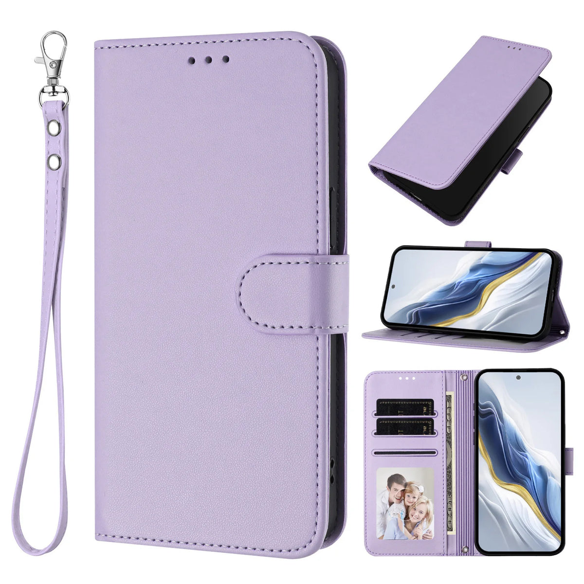 Solid Color Flip Wallet Leather Case For iPhone 18 17 13 14 15 16 12 18 Pro Max Air 16E 16 15 14 Plus 13 Mini Lanyard Back Cover