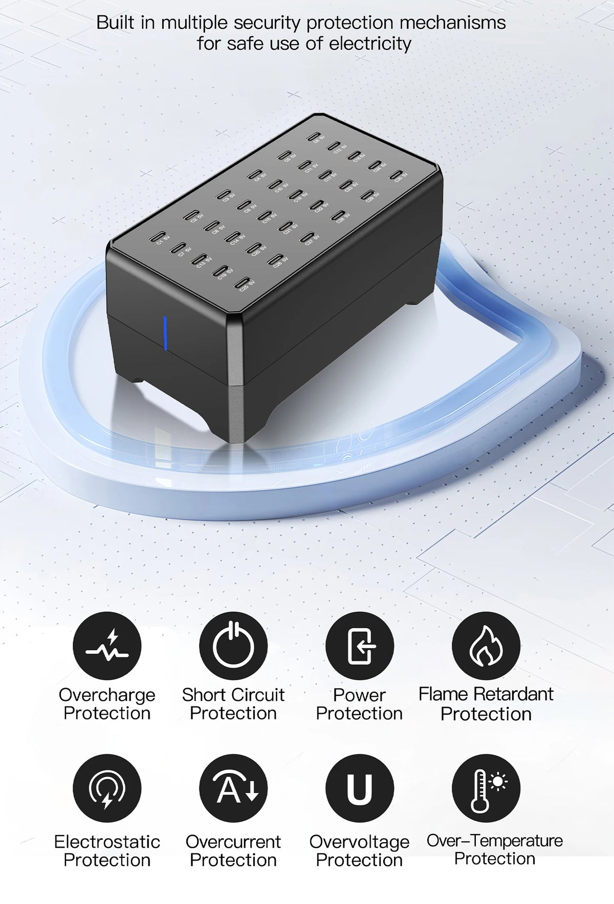 100W 30-Port Type-C Multi-Device Desktop Charger: Rapid & Efficient Charging Hub for Phones and Tablets
