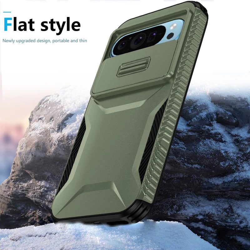 Heavy Duty Rugged Shockproof Slide Camera Lens Protect Case for Google Pixel 10 9 8 7 A Pro XL Matte Anti-slip Armor Hard Cover