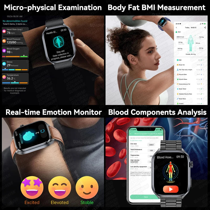 2026 New Accurate ECG Smart Watch Heart Health Analysis Blood analysis Blood Lipid Blood Pressure BT call Smart Watches For Men