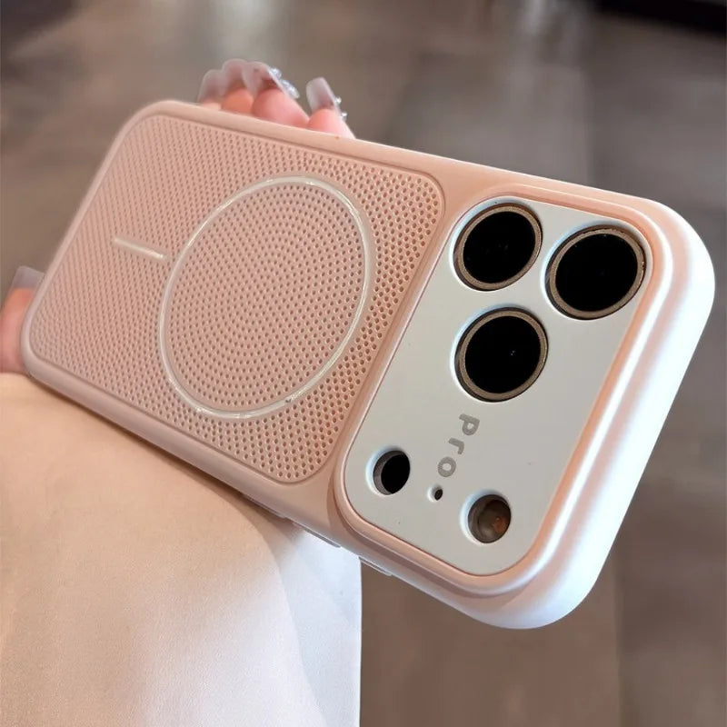 Luxury Color Block Magnetic Cooling Phone Case for IPhone 13 14 15 16 17 18 Pro Max for Magsafe Lens Protection Shockproof Cover