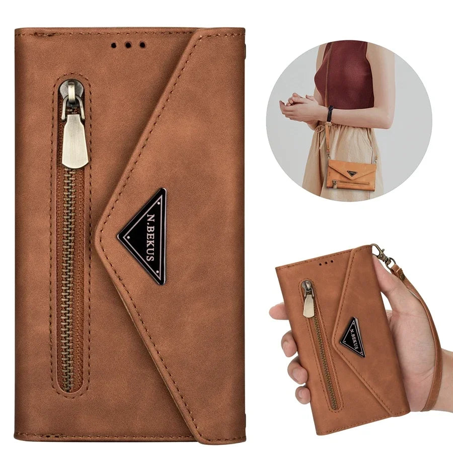 Wallet Multi-card Zipper Flip Leather Case For Samsung Galaxy S25 Ultra S24 Plus S23 S22 S21 S20 FE A13 A14 A51 A52 A53 A54 A71