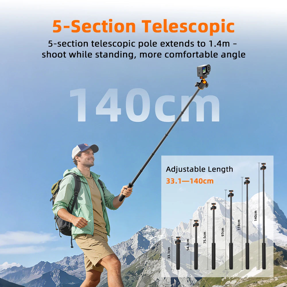 Flymile Tripod for DJI OSMO Action 6/Nano With Mount Base Quick-release Tripod 140CM Selfie Stick Photography Accessories