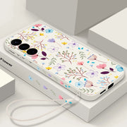 Luxury Flower Print Lanyard Case For Samsung Galaxy A55 A54 A56 5G A35 S26 A15 A14 A34 A52 A17 S21 FE S22 S23 S25 S24 Ultra Capa