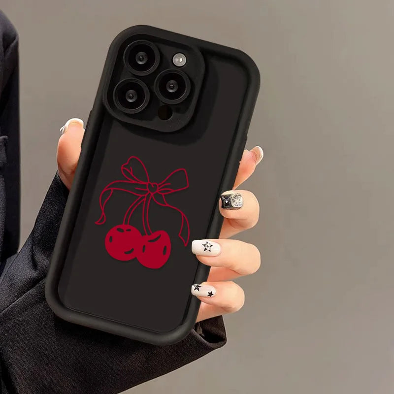 Red Cherry Phone Case For iPhone 13 17 Pro Max Case iPhone 11 16 15 14 Plus 12 16Pro XS Max XR X Cases Soft Silicone Back Cover