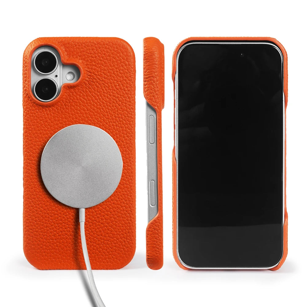 For Magsafe Lychee Pattern Genuine Leather Case for iphone 17 Pro Max Air 16 17e 16e 15 14 Plus 13 12 Mini Phone Case Back Cover