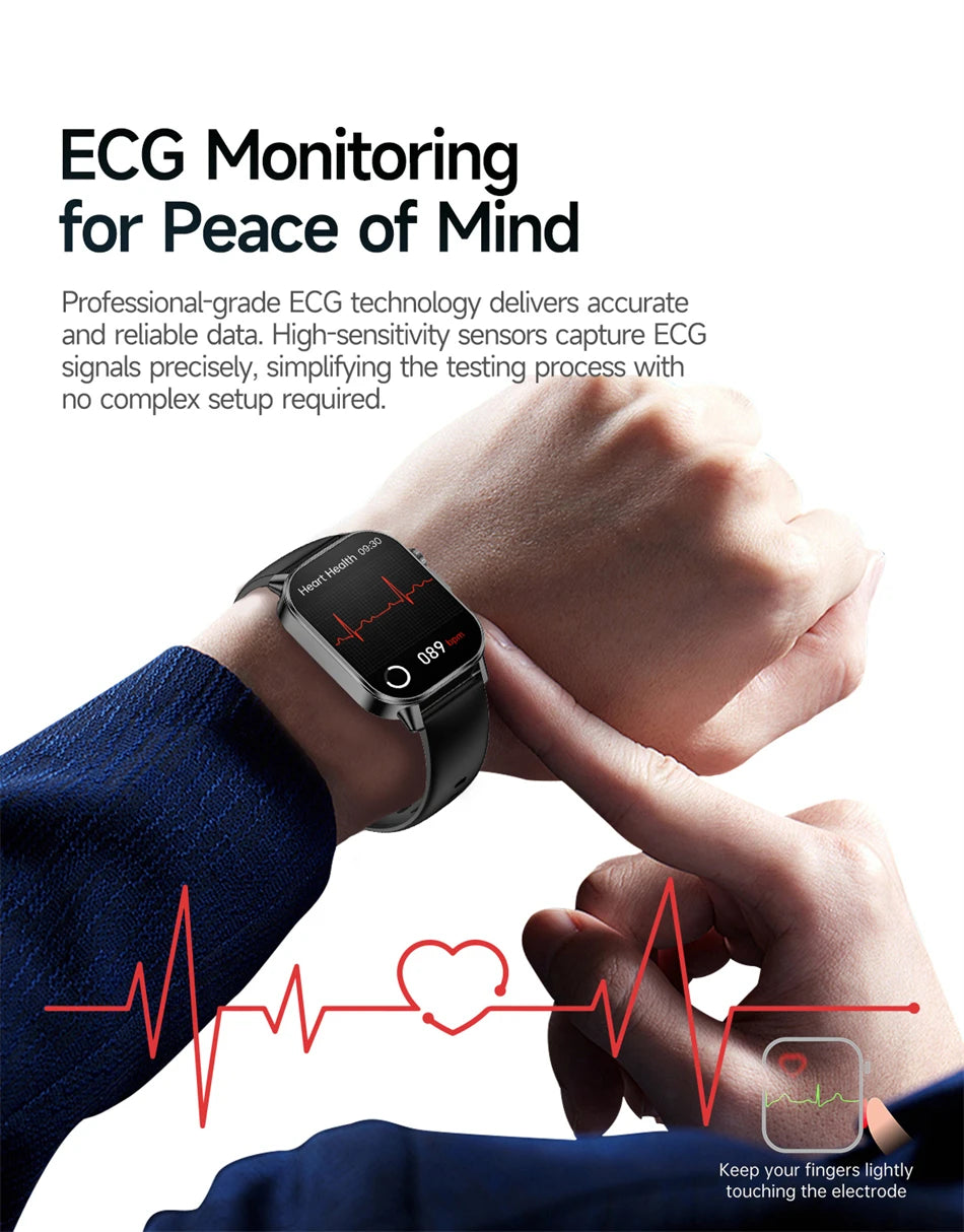 New Men Accurate Health Diagnosis ECG Smart Watch Blood Pressure Blood Oxygen Blood Fat Uric Acid Temp Bluetooth call Smartwatch