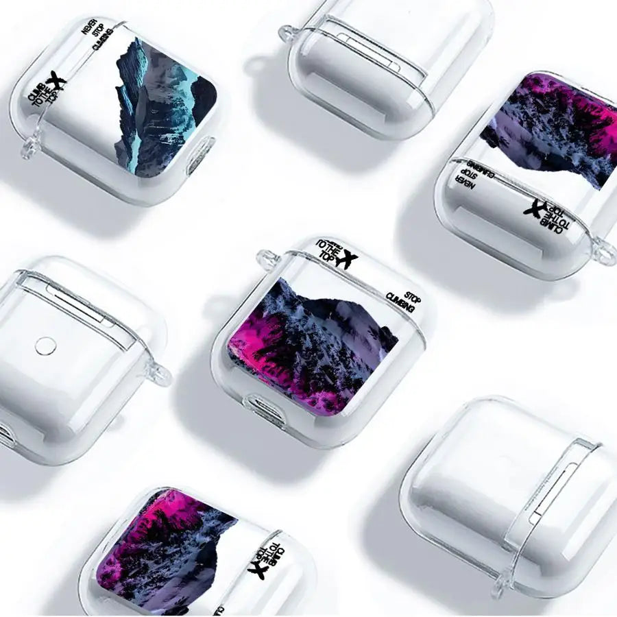 Case For Airpods 1 3 2 Pro3 Pro 4 Pro2 Clear Earphone Cases Cover Snow Mountain Airplane