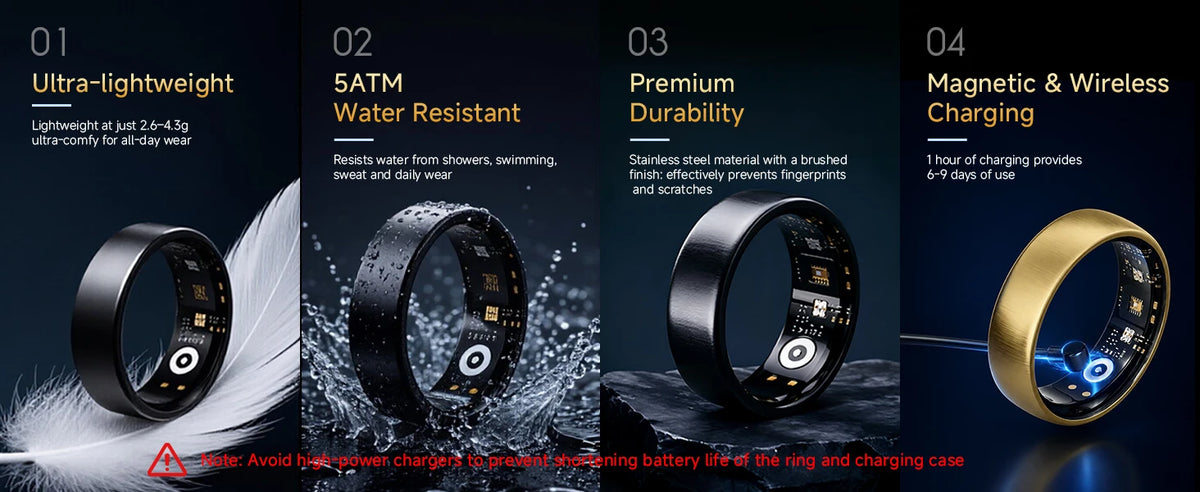 AURA Matt Smart Ring Fitness Sports Health Monitor Sleep Temperature Top Quality Long Battery Rose Gold Ring for Woman Ladies