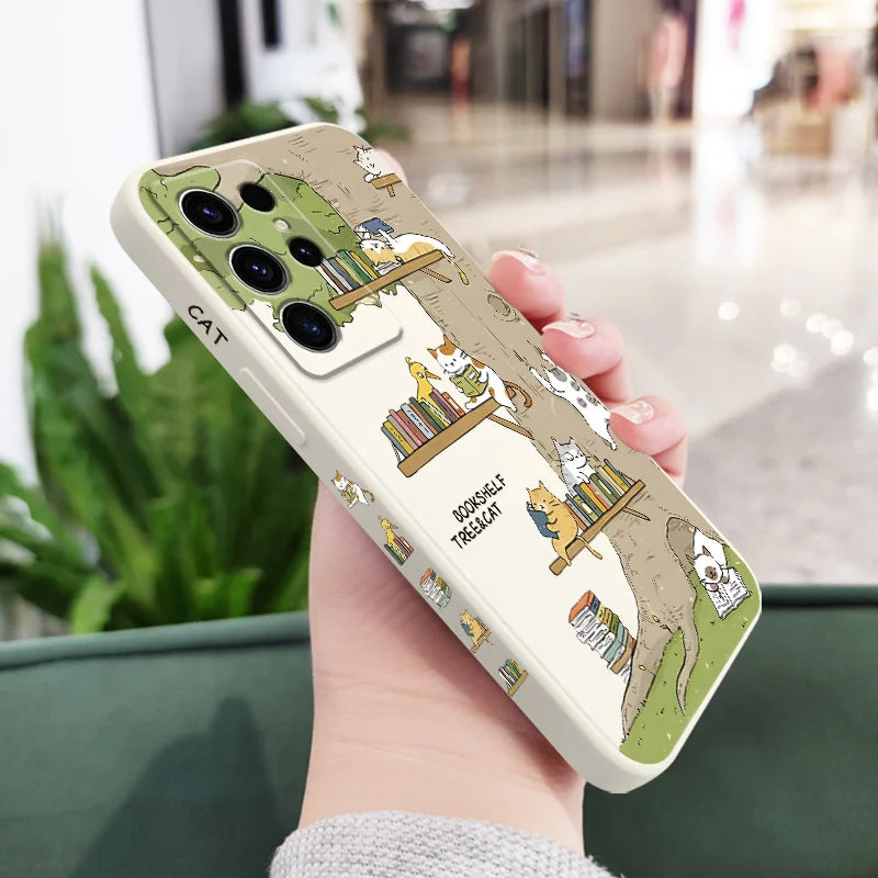Big Tree Kitten Phone Case For Samsung Galaxy S25FE S24 S23 S22 S21 S20 S10 S10E Ultra Plus FE Note 20 Ultra 10 Plus Cover