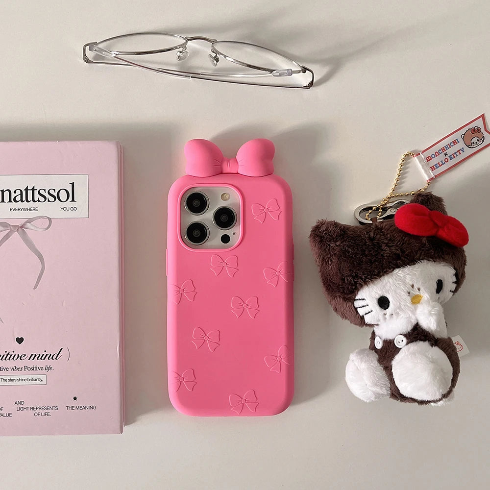 3D Cute Bowknot Cartoon Tie Silicone Phone Case for IPhone 13 14 15 16 Pro Max 17 15pro Shockproof Soft Lovely Cover