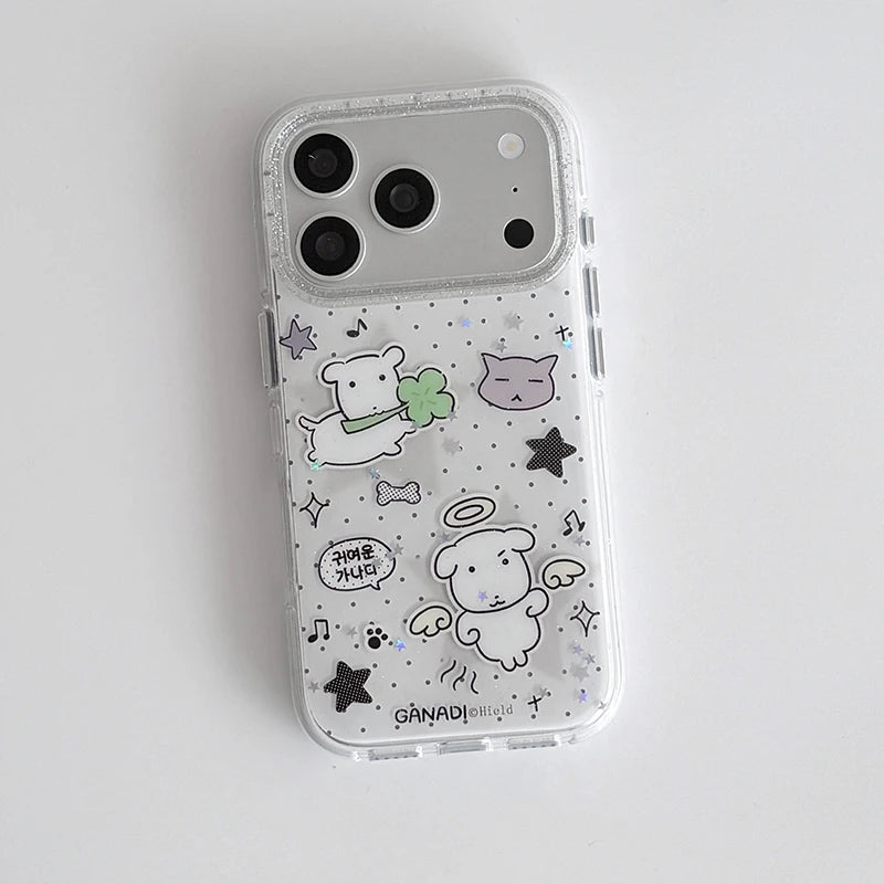 Kawaii Puppy Polka Dots Phone Case for iPhone 17 16e 16 15 14 13 12 11 Pro Max X Xs XR XSMax 8 7 6 6s Air Plus Feather Texture
