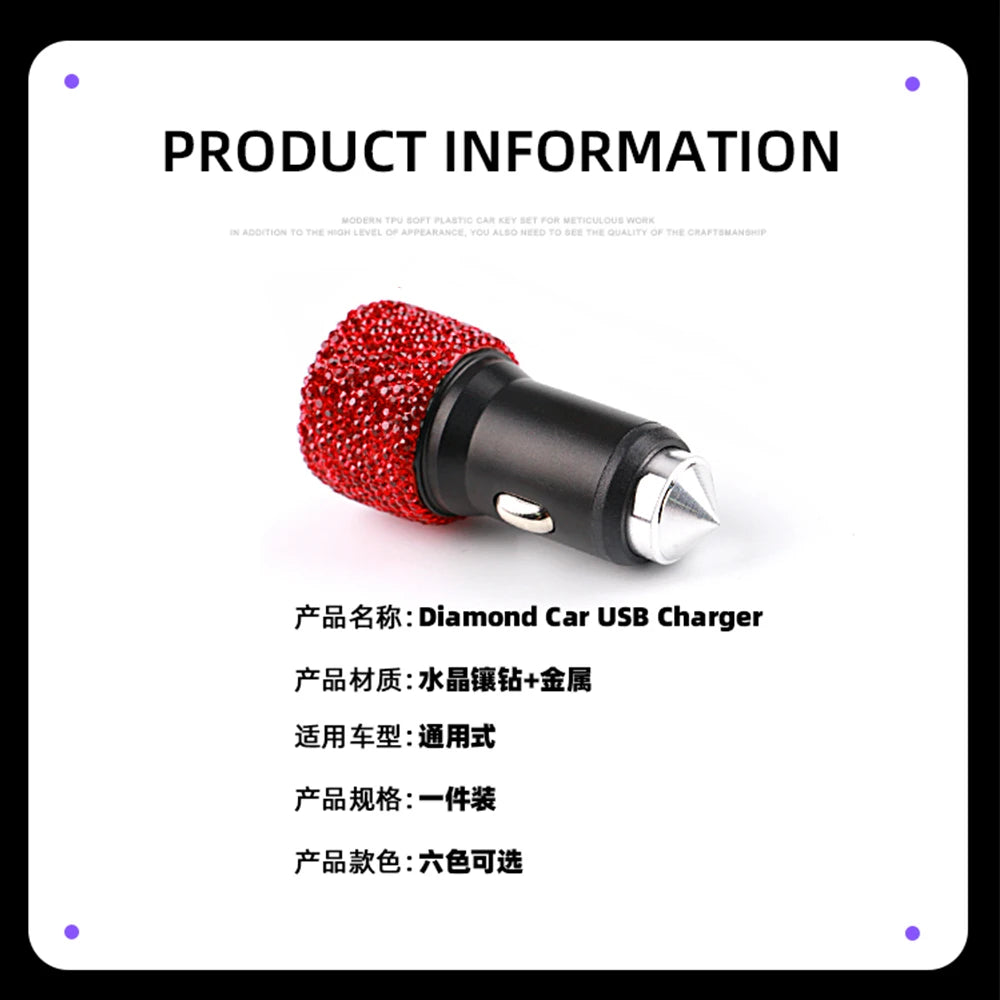 Car Dual USB Charger Port Fast Adapter Car Accessories Interior for Woman Car Bling USB Styling Diamond Car Accessories Interior