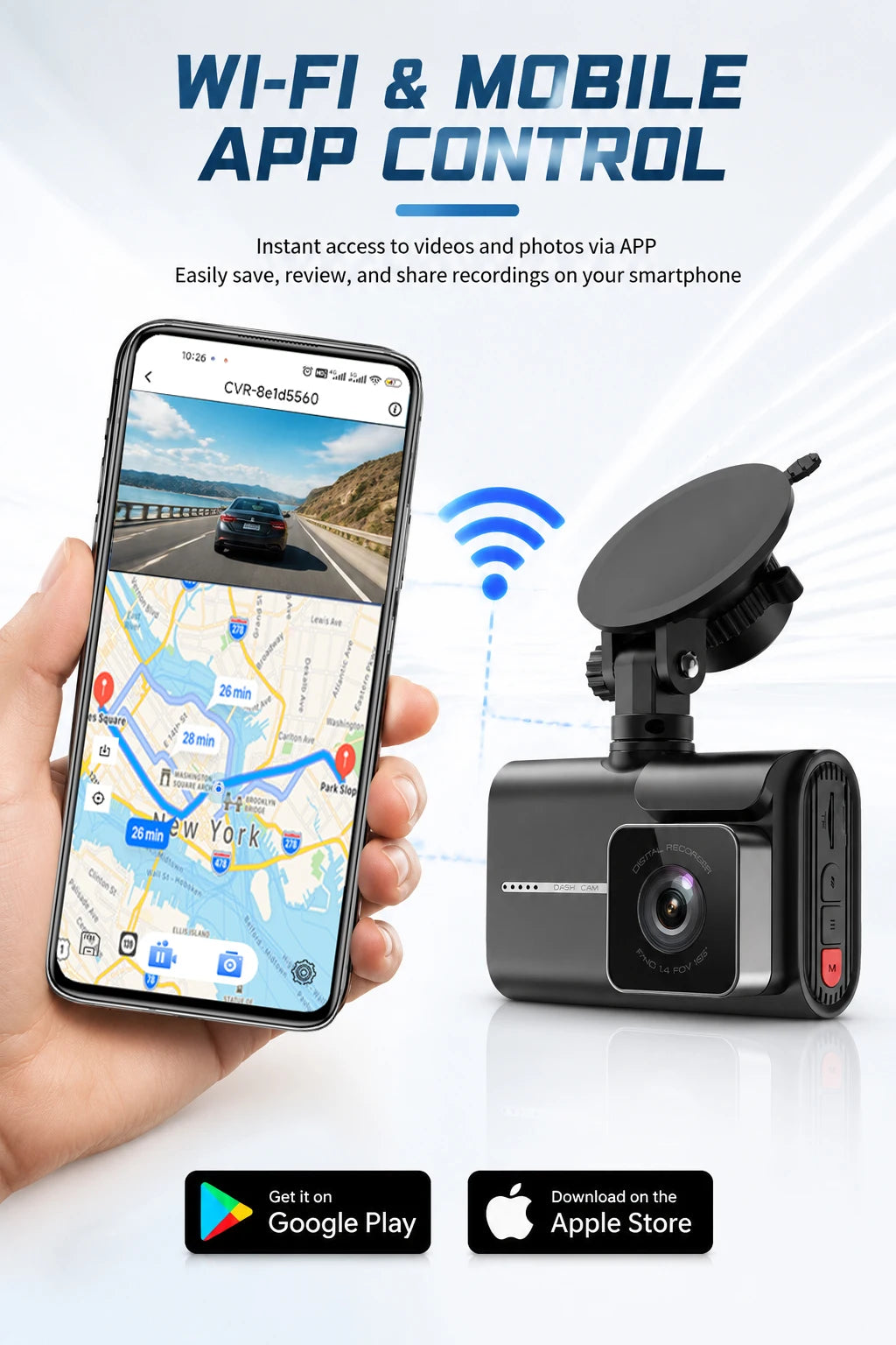 ACCEO Dash Cam 4k Front Lens Car Driving Recorder Built-in WiFi Optional 2K Rear Camera HD Night Vision Support GPS Car DVR