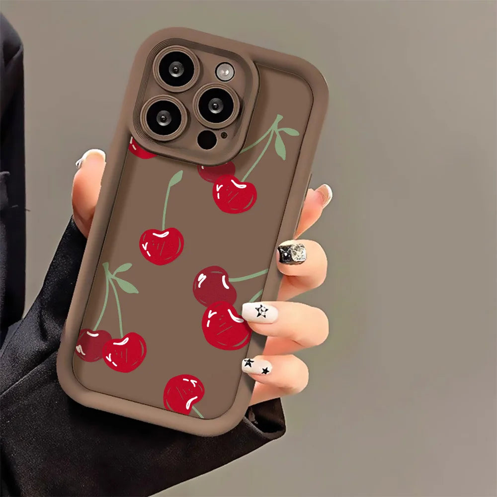 Red Cherry Phone Case For iPhone 13 17 Pro Max Case iPhone 11 16 15 14 Plus 12 16Pro XS Max XR X Cases Soft Silicone Back Cover