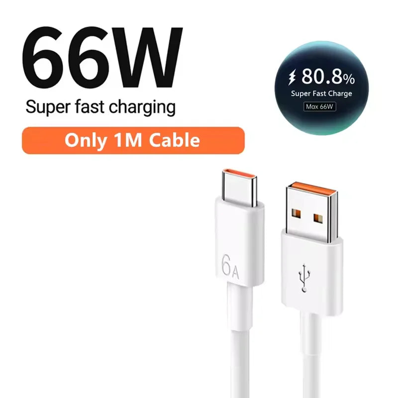 USB Fast Charger 66W Fast Charging QC3.0 EU/US Plug Wall Adapter 6A USB To Type C Cable For Huawei Mate 50 60 Nova 10 Honor 100
