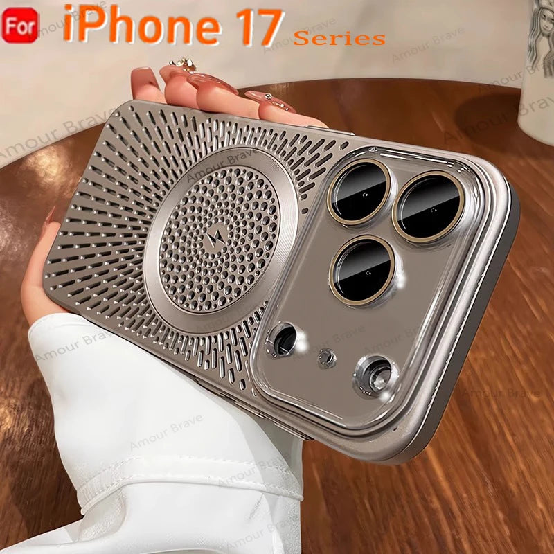 Magnetic Heat Dissipation For Magsafe Slim Case For iPhone 17 12 15 14 13 17 Pro Max 16Plus Wireless Charger Titanium Lens Cover