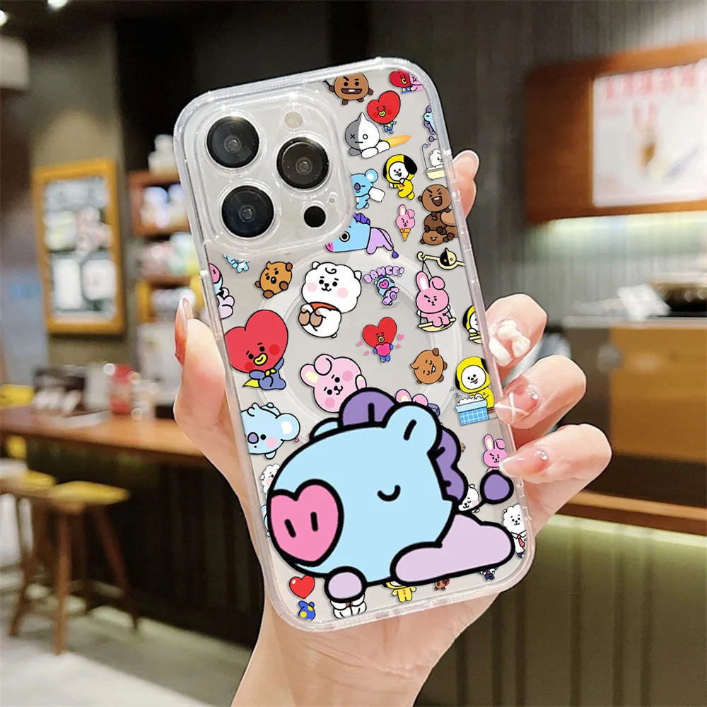 NEW Cartoon  B-BTS Magnetic Phone Case for iPhone 17 16 15 14 13 12 11 8 7 Air Plus Pro Max X XR XSMax Soft Clear Tpu Cover