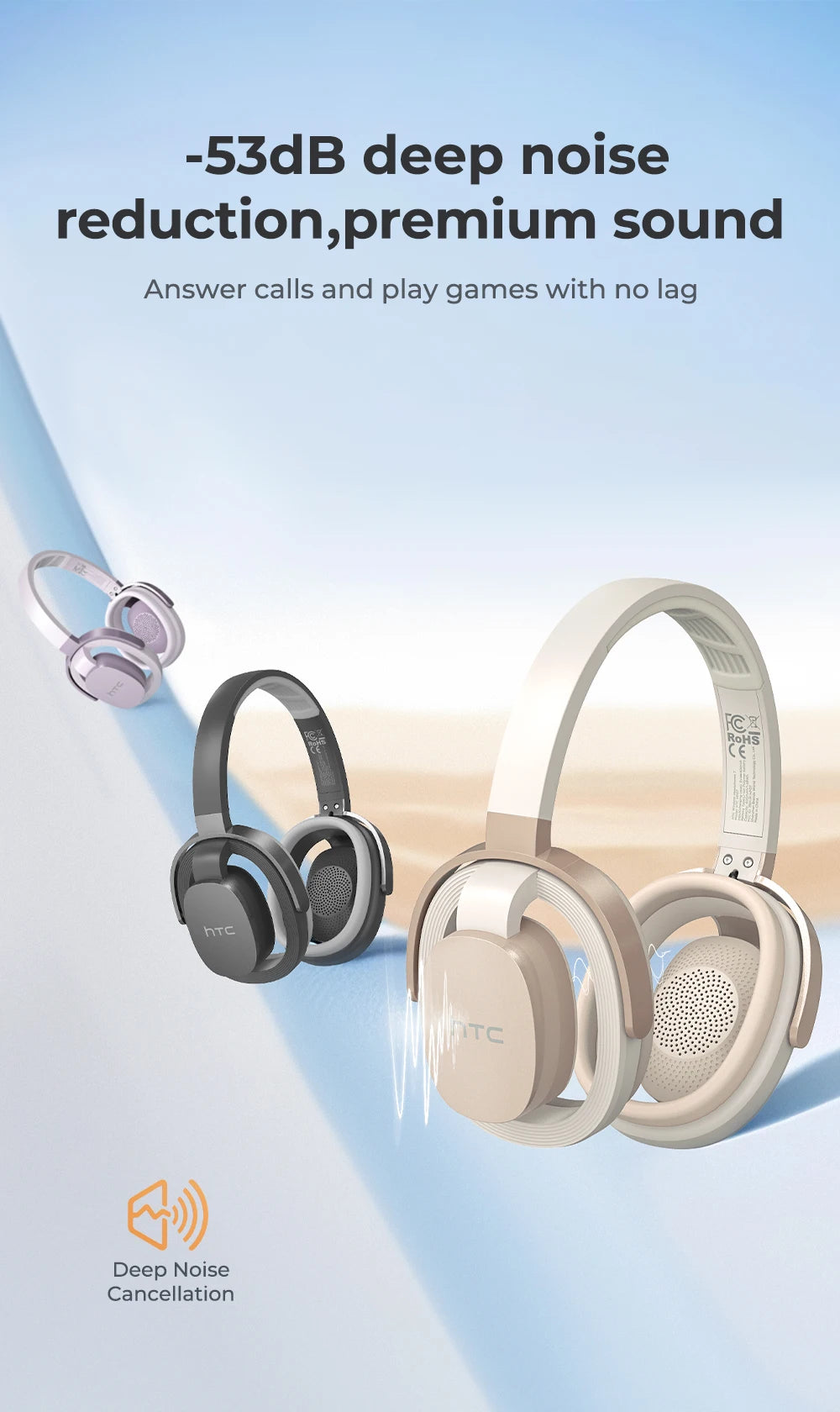 HTC HP07 Over-ear Headphones 134 Languages Translation Earphones Face-to-Face Translation Earphones Ultra-long Life Battery