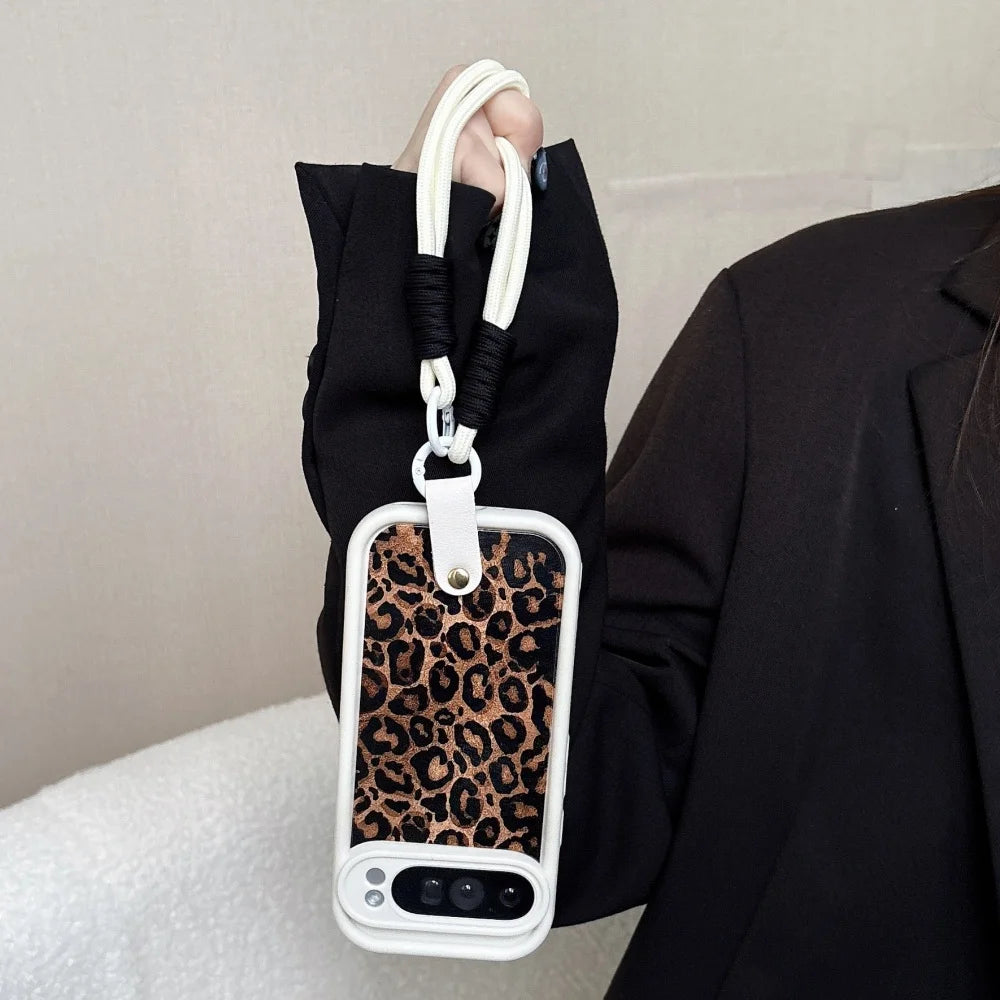 Winter Brown Silicone Leopard Wrist Strap Case For Google Pixel 7 8 9 10 Pro XL 7 8 9A Shockproof Bumper Nylon Lanyard New Cover