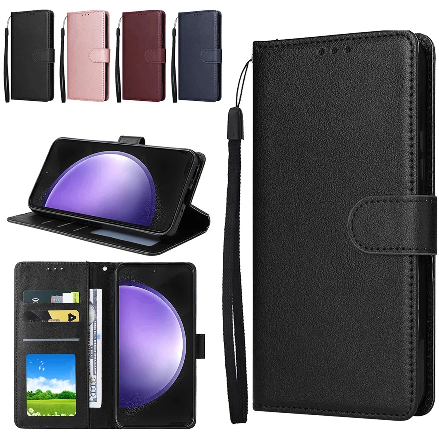 Wallet Magnetic Flip Phone Card Slot Kickstand Leather Case For Samsung Galaxy S24 Ultra S23 Plus S22 S21 S20 FE S10 S9 S8 Cover
