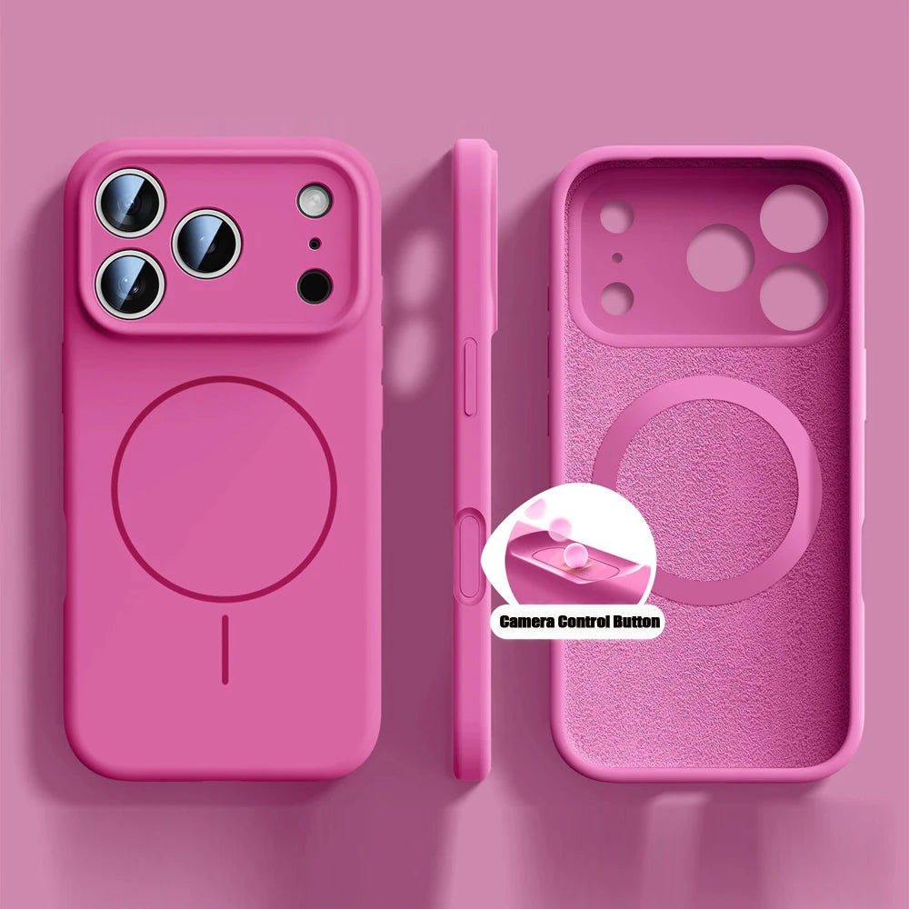 Orange Liquid Silicone for Magsafe Case for iPhone 17 Pro Max 17 Air Soft Magnetic Charing Cover for iPhone 13 14 15 16 Pro Max