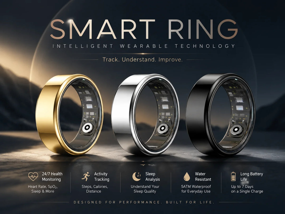 Smart Ring Men Women, Heart Rate and Blood Oxygen Monitor, Calorie Movement Tracking,IP68 & 5ATM Waterproof, Multi-sport Mode