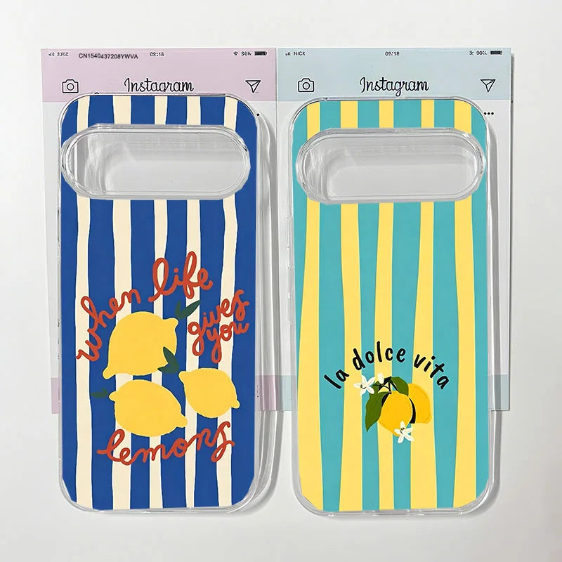Cute Summer Fruit Lemon Clear Phone Case For Google Pixel 10 9 Pro XL 8A 8 Pro 6 7 7A 5G Colorful Striped Soft TPU Cover Shell