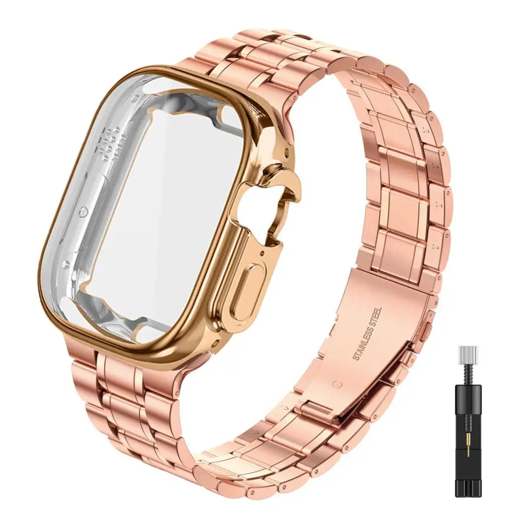 Case+Strap for Apple watch band Ultra2 3 49mm 44mm 40mm 45mm 41mm 42mm Stainless Steel bracelet iWatch Series 3 6 SE 7 8 9 10 11