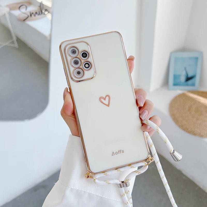 Crossbody Lanyard Strap Plating Case For Samsung Galaxy A53 A73 A33 A52 A52S A72 A32 A51 4G 5G S22 S21 S20 Fe Plus Ultra Cover